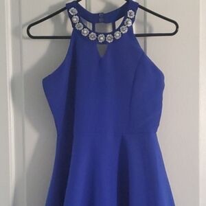 Tween Diva Royal Blue Party Dress w/ Embellished Neckline | Girls 14